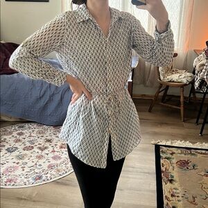 Tory Burch Navy and White Patterned Blouse
